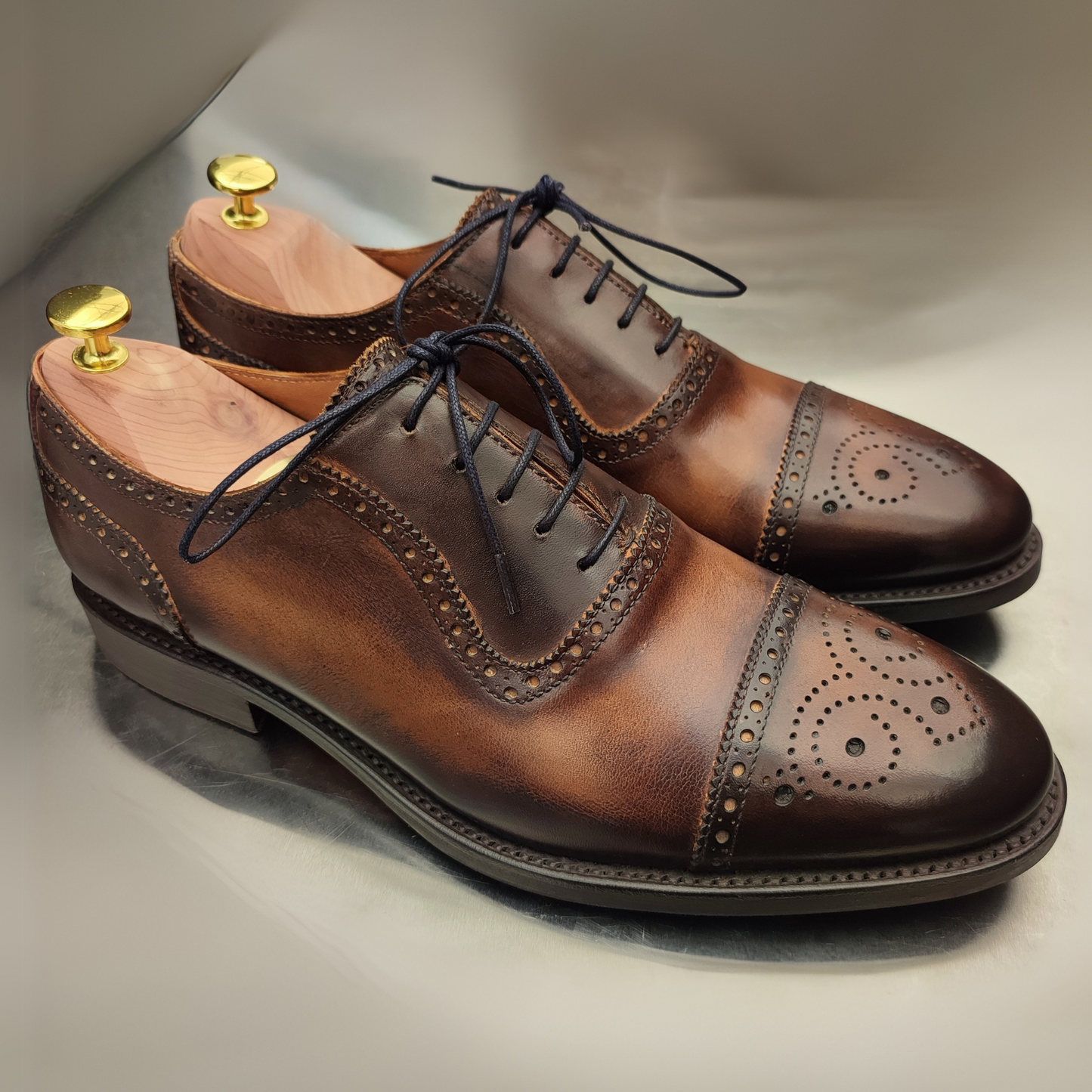 Zapatos Oxford Semi-Brogue con Pátina Artesanal